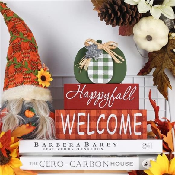 Fall Decorations for Home, Large Size 3-layered Wood Block with Pumpkin Element - Picture 7 of 7